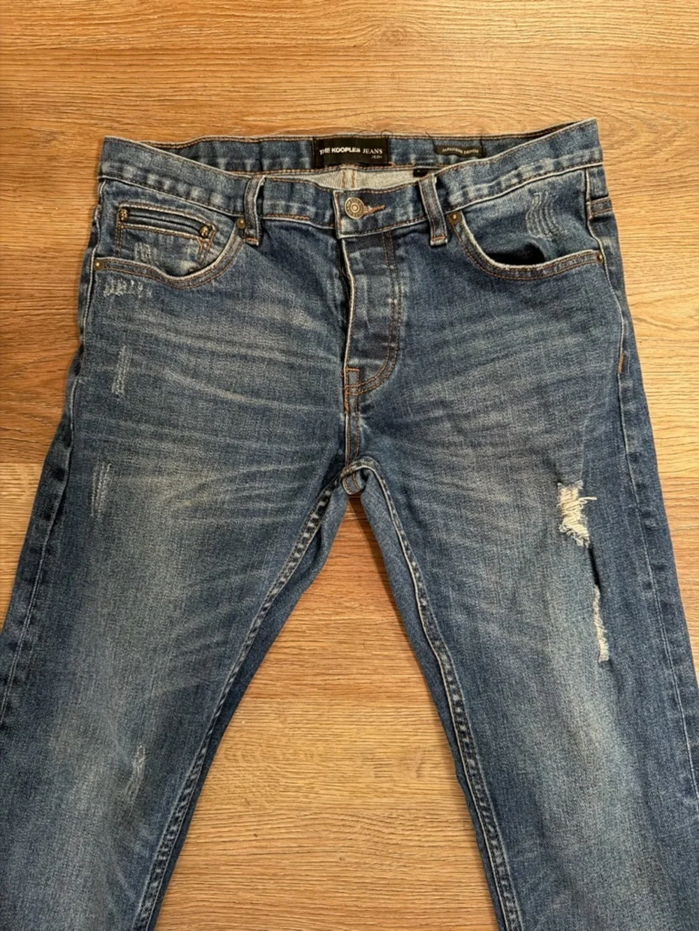 The Kooples Men's Dark Blue Skinny Jeans with Distressed Detail